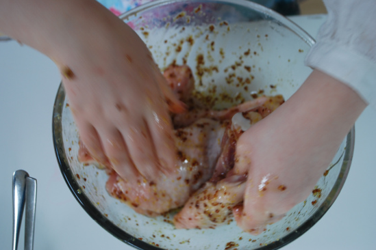 Chicken hands mixing
