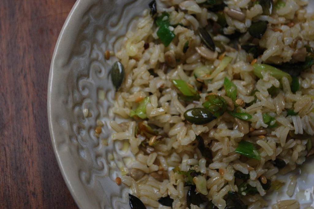 Brown Rice with Spring Onions and Seeds