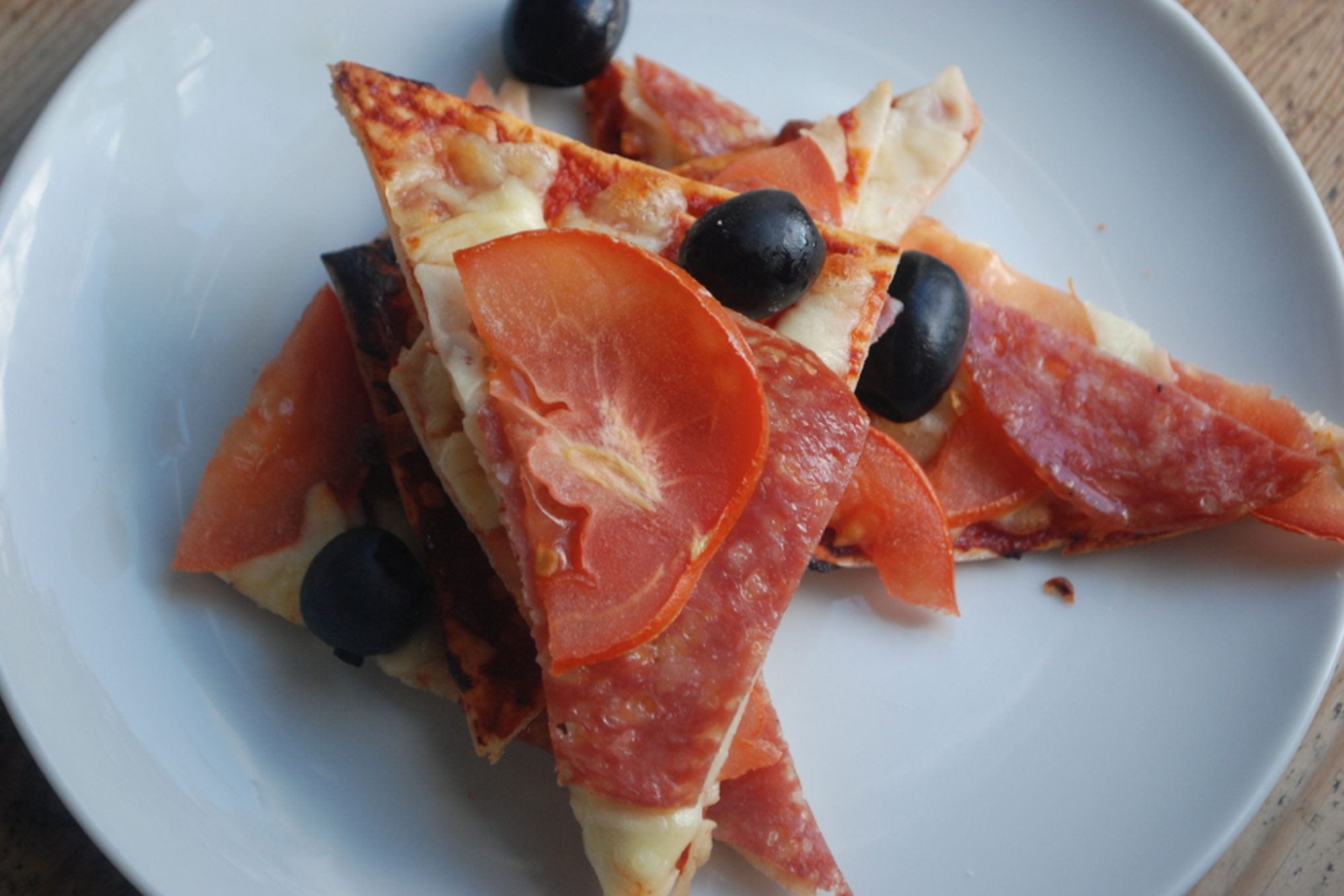 Mozzarella, Salami and Olive Pizza