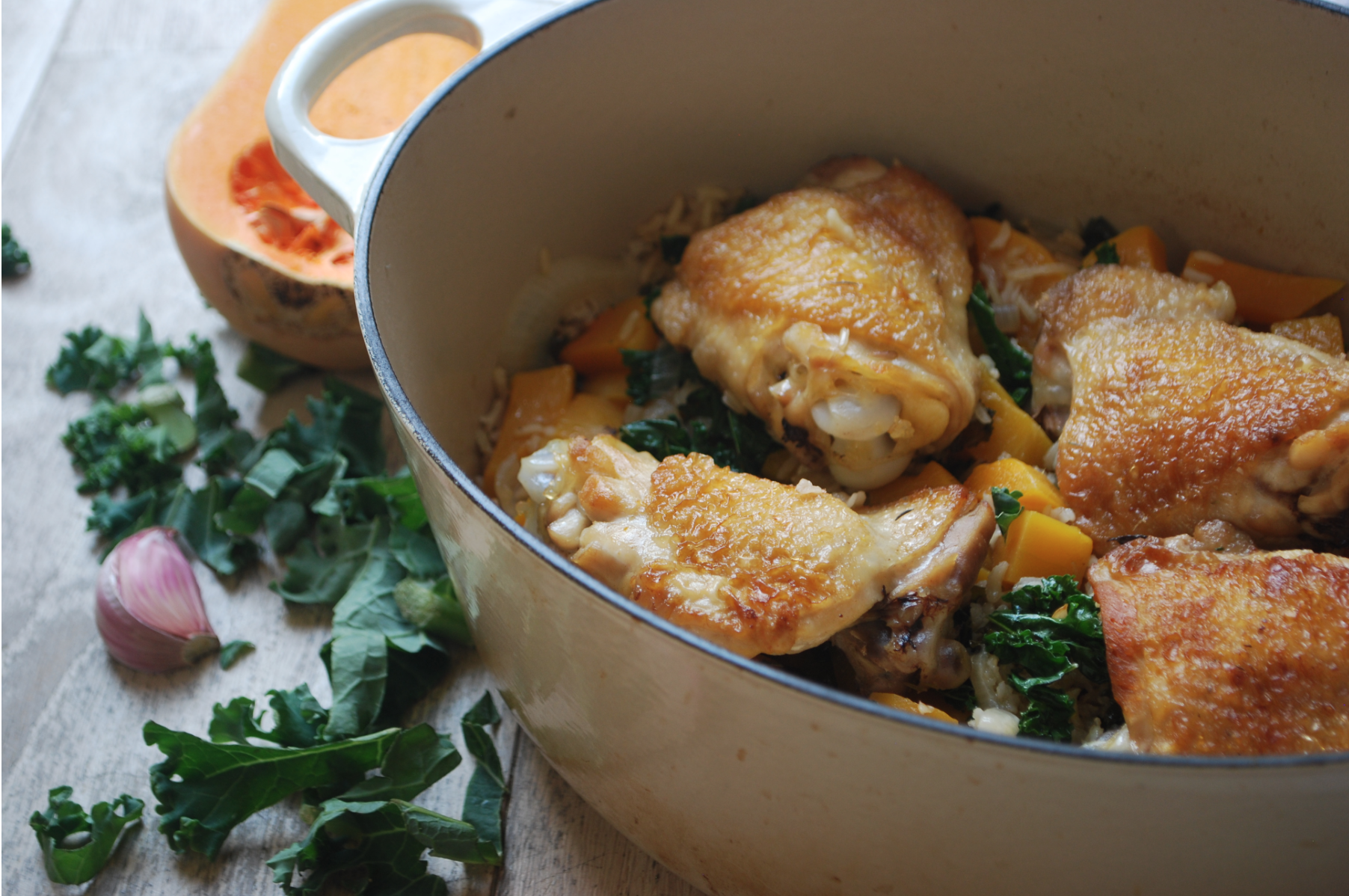 One pot chicken with kale and buternut squash - Winter Warmers