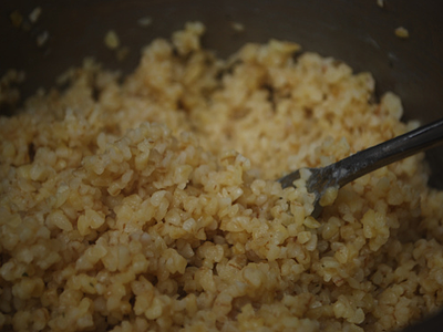 Bulgar Wheat with Feta, Berries, Rocket - prep