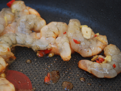 Sesame & Soy Prawns with Egg Fried Rice - prep